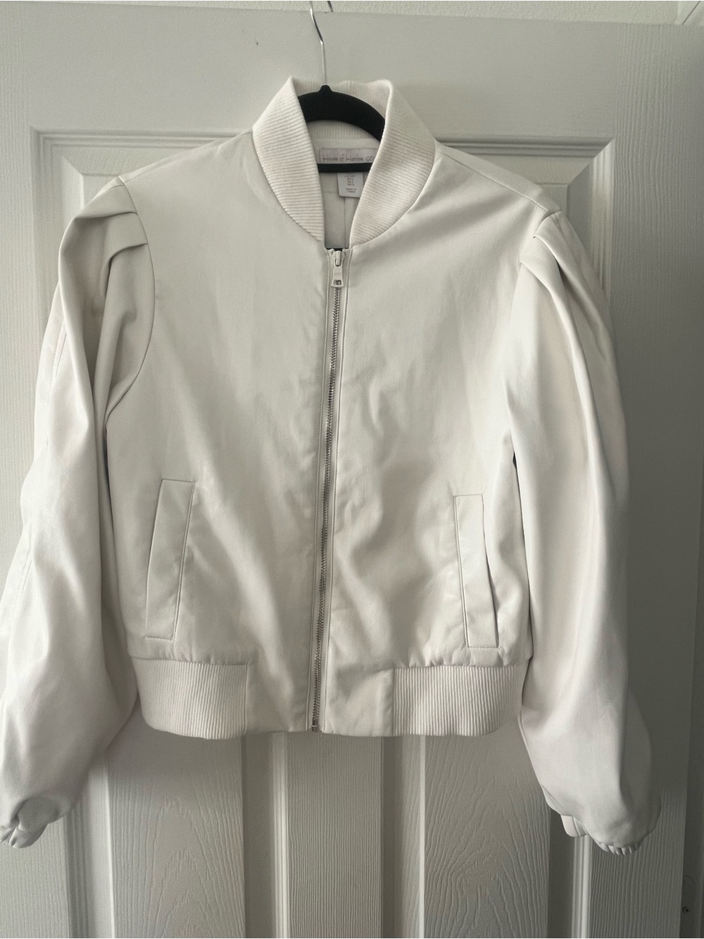 House of Harlow 1960 White Puff-Shoulder Bomber Jacket